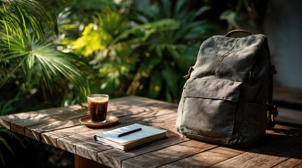 Weekend unplugged visual showing backpack, open journal, no phone policy, nature escape, tech-free lifestyle, peaceful solo travel, mental detox theme