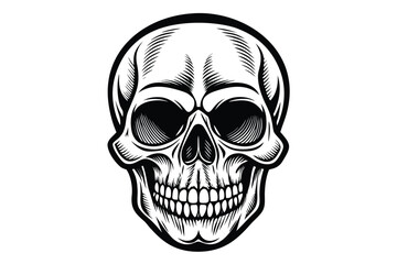Fototapeta premium Detailed Black and White Skull Illustration on a White Background for Tattoo Designs