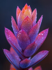 Fototapeta premium A mesmerizing close up captures the vivid hues of an exotic plant with purple and red leaves shimmering with droplets growing amidst the tranquil sand dunes overlooking St Ives Bay in the Highlands