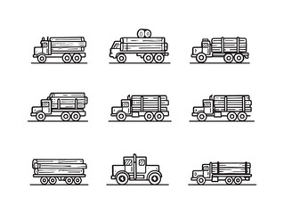 Logging truck detailed line art design