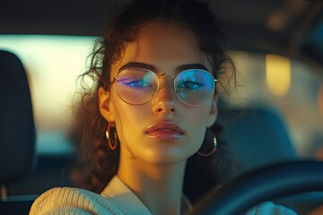 Young woman driving her car, representing independence and the convenience of modern life, while highlighting the role of transportation in daily activities, Generative AI