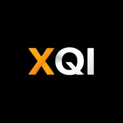 Modern and bold design featuring stylized letters XQ and I in contrasting colors against a dark background