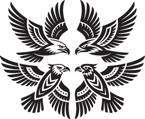 Obraz premium Skyward Spirits – Tribal Birds Vector Pack (Eagle, Raven, Falcon, Owl)