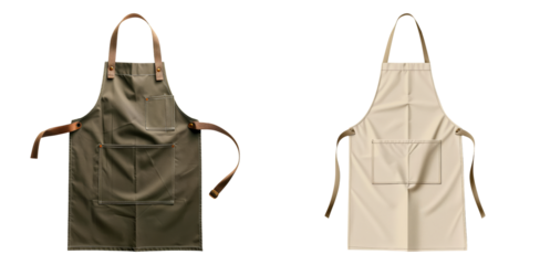 Apron in beige and olive green isolated on white background perfect for kitchen mockups or food-themed content