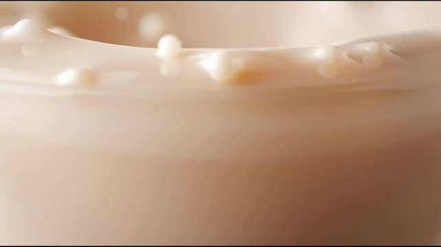 A close up of coffee beans with a splash of milk