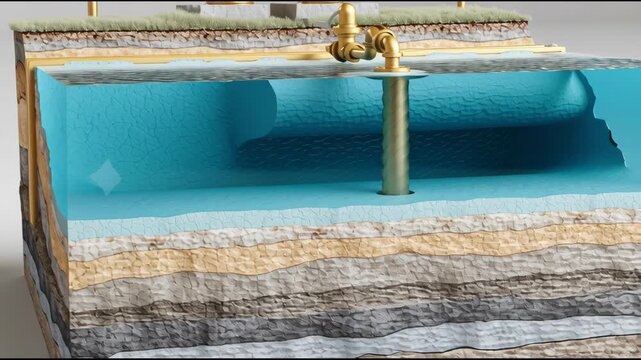 A model of a water pipe is shown with a blue water line