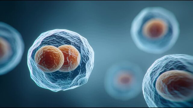 A close up of a cell with a zygote growth
 in the middle