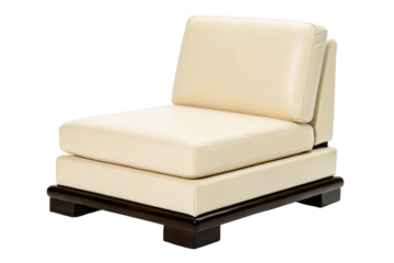 Modern armless leather chair with a dark wood sled base isolated with transparent background