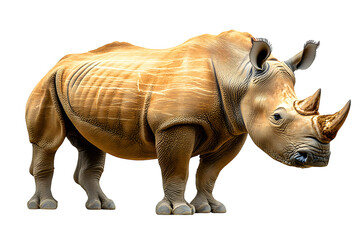 Obraz premium Fauna of the African savanna, endangered species and large mammals concept with an adult rhino isolated on white background with a clipping path cut out