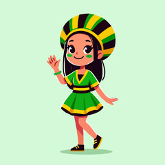 Cartoon Jamaican Girl Character Illustration Wearing Rasta Hat