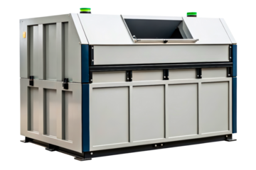 Industrial smart recycling bin with automated sorting system isolated with transparent background