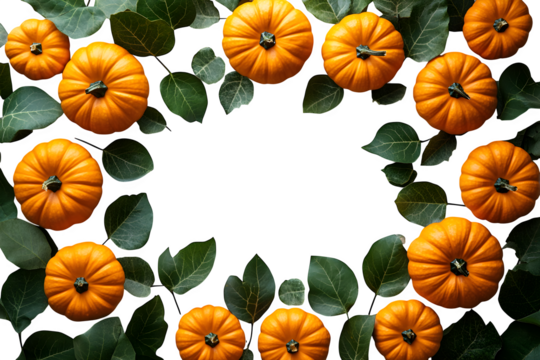 Frame of mini pumpkins isolated on white background