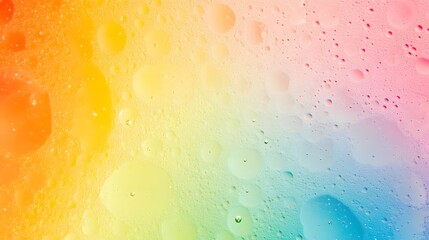 A vibrant rainbow gradient background with abstract shapes and small bubbles visible throughout image
