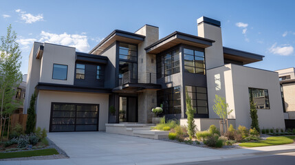 Contemporary Residential Architecture with Clean Lines and Neutral Tones in Daylight --