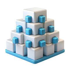 Obraz premium Abstract geometric pyramid structure of white and blue cubes isolated on transparent background