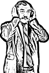 Mature business man listening music