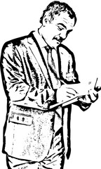 Smiling mature executive taking notes in agenda