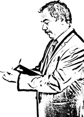 Profile of mature busienss man writing