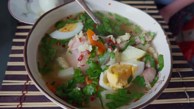 Homemade soup . Traditional comfort food with clear broth.