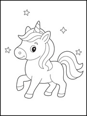 Standing Unicorn Coloring Page for Kids. Simple and Engaging Fantasy Illustration for Coloring Fun