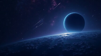 Solar eclipse from space planet in shadow