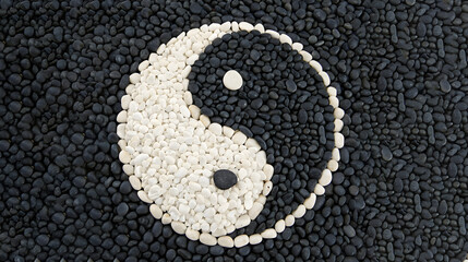 in Yang Symbol Made of Black and White Pebbles Abstract Stone Art Background