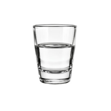 Clear shot glass with transparent liquid isolated on transparent background