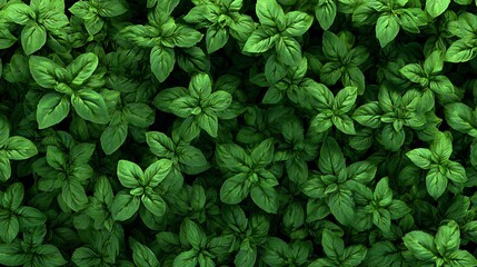 Fresh Basil Leaves on Moss Background / モスの上に広がるフレッシュバジルの葉