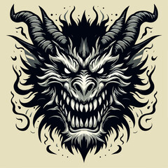 spooky dragon head illustration