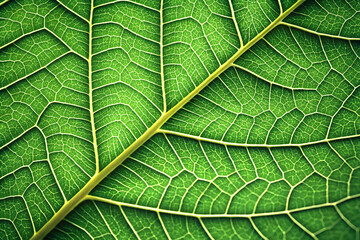 Fototapeta premium Macro of green leaf showing natural lines, curves, and organic texture