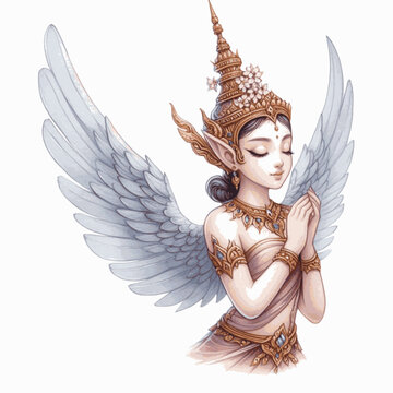 Guardian Veil:&nbsp;Thai angels isolated watercolor vector illustration svg