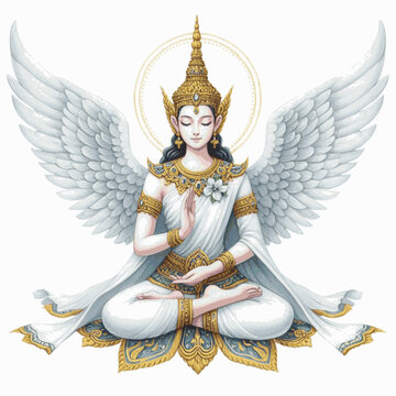 Celestial Bloom:&nbsp;Thai angels isolated watercolor vector illustration svg