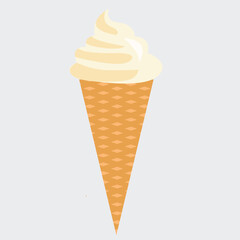 Vanilla soft serve ice cream cone vector illustration. Flat design icon of a sweet summer dessert with a waffle cone,