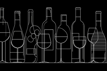 Abstract Wine Art Composition. Abstract line art of wine bottles and glasses. Ideal for modern decor or design related to celebrations, dining, or wine events.