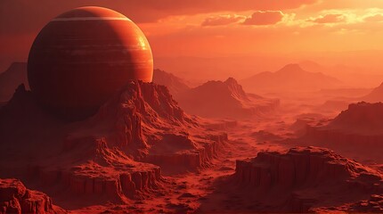 Planetary Landscape at Sunset