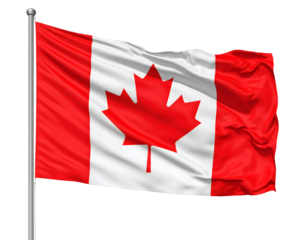 Dynamic Canadian flag billows in the wind, a powerful symbol of national spirit and unity.