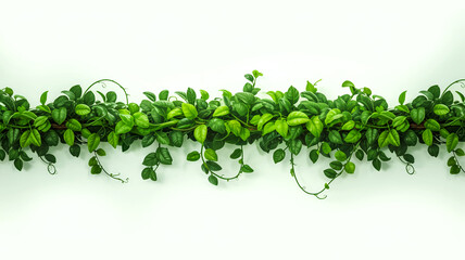 A seamless pattern of green climbing vines with oval leaves, intricately trailing across a white background