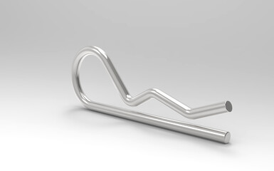 Sleek metallic cotter pin with smooth curves and zigzag design on neutral background. 3D rendered