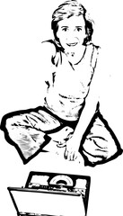 Senior woman with laptop pointing