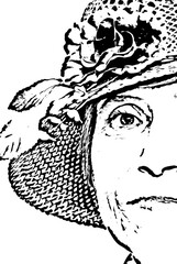 Half face senior woman with hat