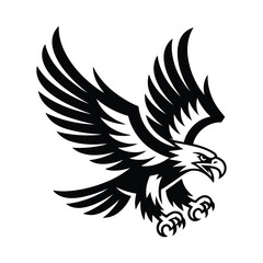 Fototapeta premium Powerful eagle soars with outstretched wings in sleek black and white design, emphasizing freedom, strength, and a symbol of American pride and identity. A majestic avian predator