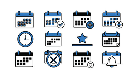 Calendar icons for scheduling, time management, and planning. Ideal for productivity apps, planners, calendars, organizing tools, and scheduling resources.