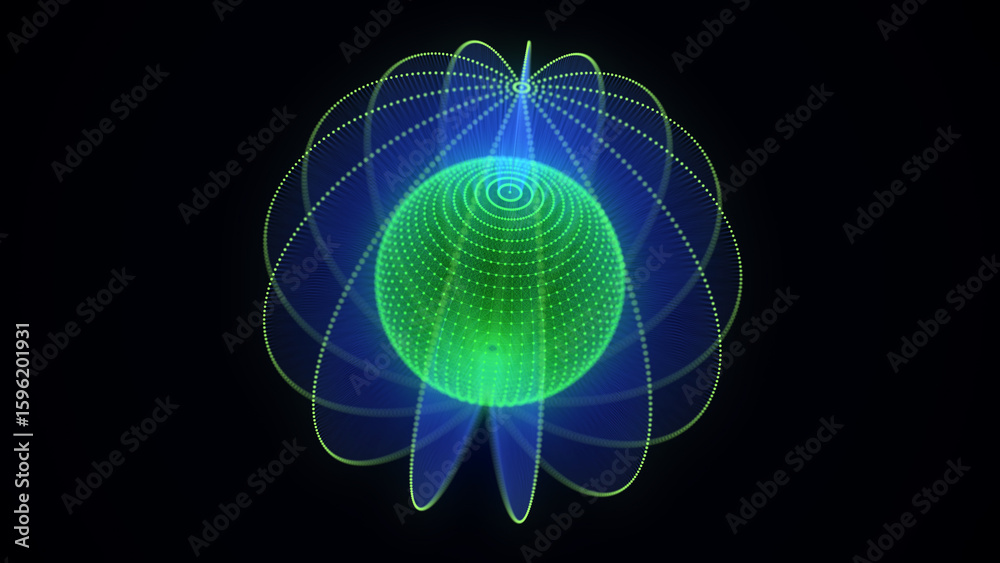 Poster blue sphere consisting of points and lines. modern wireframe elements. technology grid sphere. 3d re