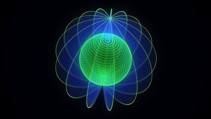 Blue sphere consisting of points and lines. Modern wireframe elements. Technology grid sphere. 3d rendering.