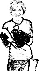 Cheerful senior cleaning house