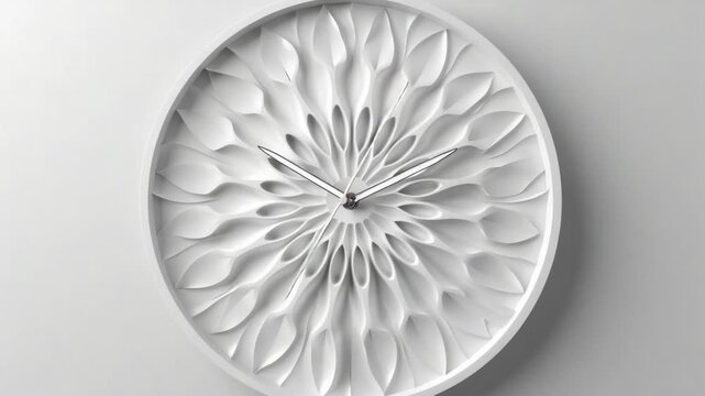 A unique clock made from white paper stuck to a wall, serving as a creative decoration