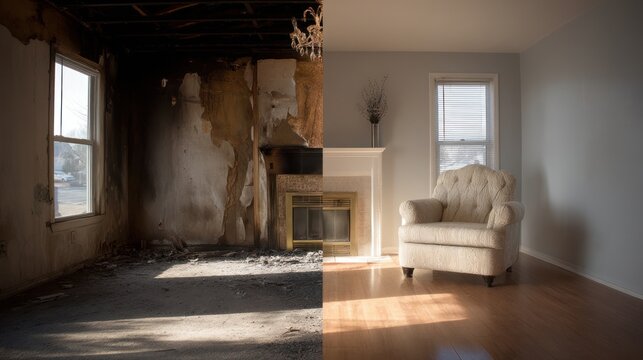 House fire damage and reconstruction