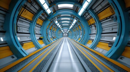 Obraz premium Maintenance Walkway in Space Station with Glowing Wires