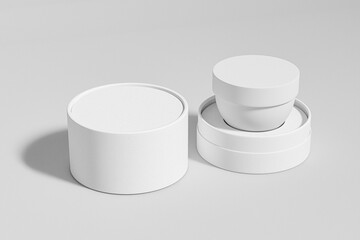semi-circular cream jar mockup, white skincare Container with white plastic lid, round eye cream Packaging, luxury face cream product, Elegant acrylic cosmetic cream packaging mockup