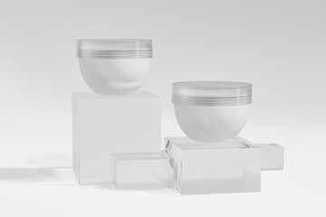 semi-circular cream jar with translucent lid mockup, skincare container with screw plastic cap, 30 ml round cosmetic container, luxury bath and body product, Elegant acrylic facial mask packaging